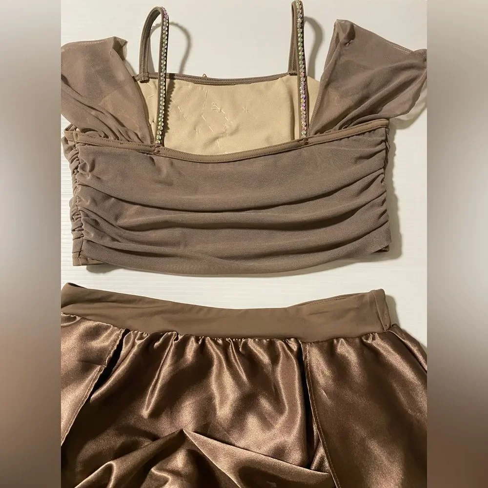 Weissman solo custom Dance costume brown 2 piece Top Skirt MT10190 LC child